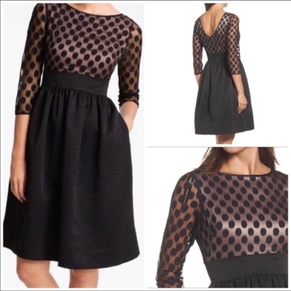 Eliza J Womens Polka Dot Mesh Fit & Flare Cocktail Dress Size 10 Feminine Witchy - Picture 1 of 12
